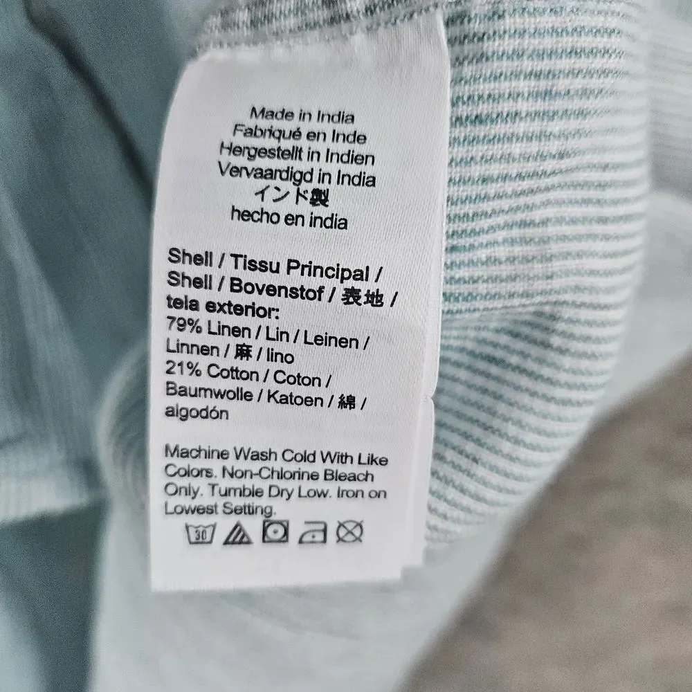 J Crew Green & White Striped Linen/Cotton Size‎ XL Slim Fit Shirt MINOR SNAGS
